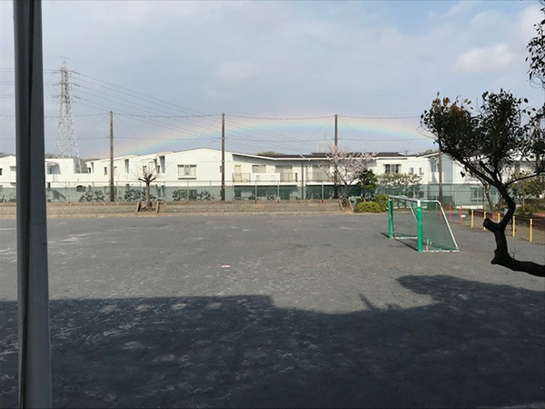校庭と虹の写真